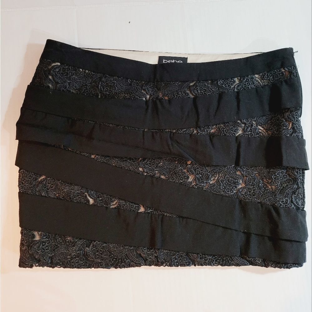 BEBE black lace bandage mini skirt SZ 6
